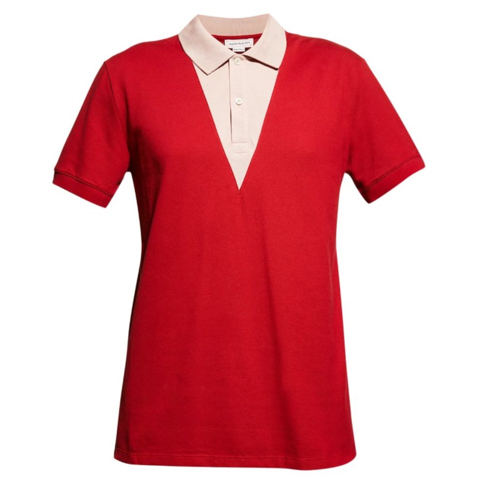 ALEXANDER MCQUEEN Me's Pique V Polo Shirt